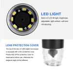 Microscopio Digital Ajustable 1600X, 2MP, 1080P, 8 LED, USB para PC y Smartphone + Soporte Dentado, Color Negro - Image 3