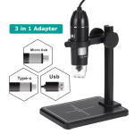 Microscopio Digital Ajustable 1600X, 2MP, 1080P, 8 LED, USB para PC y Smartphone + Soporte Dentado, Color Negro - Image 2