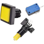Pulsador Arcade Cuadrado con Switch para Máquina de Videojuegos 34 mm, Color Amarillo