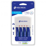Cargador de Pilas AA, AAA y 9V, Incluye 4 Pilas AA, Volteck