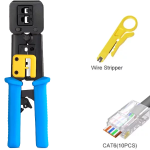 Ponchadora para RJ11 y RJ45 de Paso Cat5 y Cat6 + Pelacables + 10 Conectores RJ45 CAT6 de Paso
