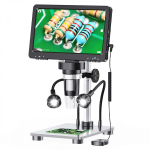 Microscopio Digital con Pantalla LCD HD 1080P de 7”, 10X-1200X con Soporte Ajustable y Grabación de Video, Color Negro, DM9