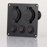 Panel con 3 Interruptores de 12VDC-24VDC ON-OFF + Puerto Hembra para Cigarrera para Carro