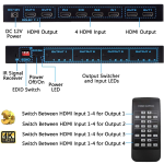 Matriz HDMI 4x4 4K 60Hz, 2.0 de 4 Entradas y 4 Salidas con Control Remoto - Image 2