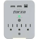 Tomacorriente Protector de Sobretensión de 490J/1875W con 3 Salidas, 2 Puertos USB Tipo A y 1 Puerto USB Tipo C, Color Blanco, Forza FWT-331USBC