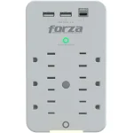 Tomacorriente Protector de Sobretensión de 490J/1875W con 6 Salidas, 2 Puertos USB Tipo A y 1 Puerto USB Tipo C, Color Blanco, Forza FWT-631USBC