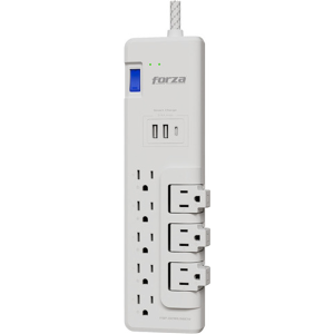 Tomacorriente Protector de Sobretensión de 2700J/1625W con 8 Salidas, 2 Puertos USB Tipo A y 1 Puerto USB Tipo C, Color Blanco, Forza FSP-821RUSBCW