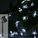 Serie de 30 Luces Navideñas Tipo Estrellas con Mini Panel Solar, Blanco Frío de 6.5 Metros