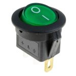 Mini Switch Rocker On-Off Redondo Verde/Negro, 125VAC 6A – 250VAC 3A