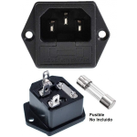 Clavija Enchufe IEC-C14 Macho, con Porta Fusible