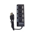 Hub 4 Puertos USB 2.0 Tipo Regleta Color Negro, con Switchs