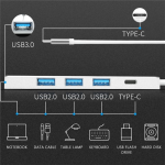 Hub 4 Puertos USB + 1 Puerto USB Tipo C, Plateado - Image 3