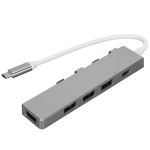 Hub 4 Puertos USB + 1 Puerto USB Tipo C, Plateado