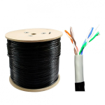 Bobina de Cable de Red para Exteriores con Doble Forro, CAT6 de 8 Hilos, Color Negro