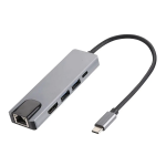Hub USB 3.0 Tipo C 3.1, 2 Puertos USB + 1 Puertos Tipo C + 1 Puerto HDMI + 1 Puerto Ethernet RJ45, Color Gris