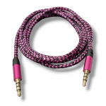 Cable Auxiliar de Audio 3.5mm Macho-Macho con Cubierta de Nylon, 1 Metro, Color Negro/Rosado