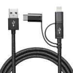 Cable de Carga para Dispositivo Tipo C + Micro USB+ iPhone, Color Negro/Gris