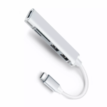 Hub USB Tipo C, 4 Puertos, Plateado con Puertos SD y TF