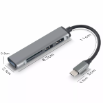 Hub USB Tipo C, 4 Puertos, Plateado con Puertos SD y TF - Image 2