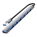 Hub USB de 7 Puertos Tipo Barra, Plateado