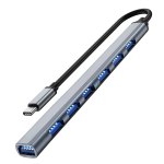Hub USB Tipo C de 7 Puertos Tipo Barra, Plateado