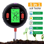 Medidor de PH del Suelo, Temperatura, Humedad, Luz Solar e Higrómetro, 5 en 1