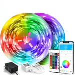 Tira de Luces Led RGB 5050 de 2 Rollos de 30 mts cada Uno, no Impermeable, con Control Remoto de 24 Teclas, con Sincronización de Música, Controlable con Aplicación Bluetooth