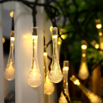 Serie de 30 Luces Navideñas Tipo Gota con Mini Panel Solar, Blanco Cálido de 6.5 Metros