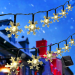 Serie de 30 Luces Navideñas Tipo Copo de Nieve con Mini Panel Solar, Blanco Cálido de 6.5 Metros