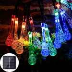 Serie de 30 Luces Navideñas Tipo Gota con Mini Panel Solar, Multicolor de 6.5 Metros
