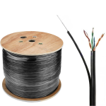 Bobina de Cable de Red para Exteriores con Guía Metálica de Doble Forro, CAT5E de 8 Hilos, Color Negro
