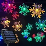 Serie de 30 Luces Navideñas Tipo Copo de Nieve con Mini Panel Solar, Multicolor de 6.5 Metros