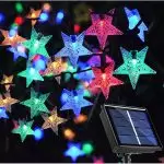 Serie de 30 Luces Navideñas Tipo Estrellas con Mini Panel Solar, Multicolor de 6.5 Metros