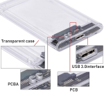 Enclosure HDD Sata y SSD de Plástico para Disco Duro 2.5″ USB 3.0, Soporta 4 TB, Transparente - Image 3