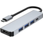 Hub USB 3.0 Tipo C 3.1, 3 Puertos USB + 1 Puertos Tipo C + 1 Puerto HDMI, Color Gris