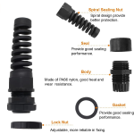 Prensaestopas NPT de 1/2" con Alivio de Tensión, Impermeable IP68 con Tuerca de Seguridad Ajustable - Image 5