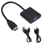 Adaptador HDMI Macho a VGA Hembra con Cable de Audio y de Alimentación, Color Negro