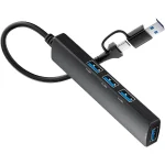 Hub USB Tipo C/USB Tipo A de 4 Puertos Tipo Barra, Color Negro