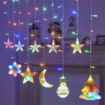 Cortina de Luces de Distintas Figuras para Decoración Navideña, Multicolor