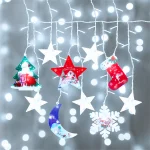 Cortina de Luces de Distintas Figuras para Decoración Navideña, Blanco Frío