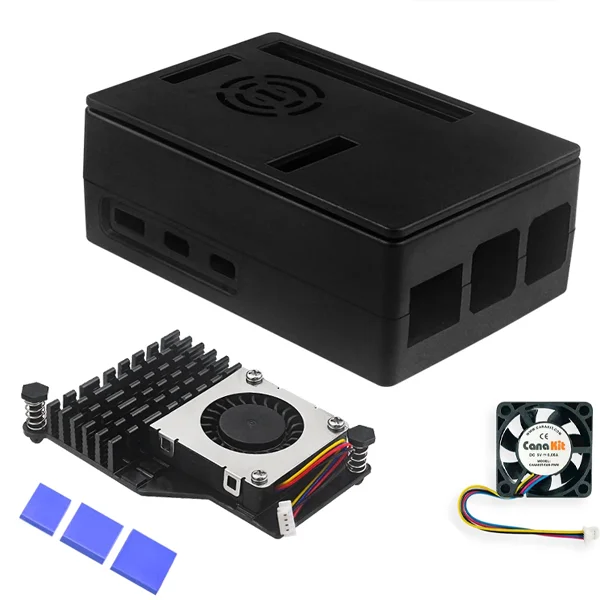 CASE-AL PI 5 + VENT + DIS BK Case para Raspberry Pi 5 + Disipador y Ventilador, Color Negro - Image 1
