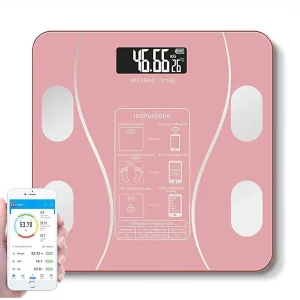 Balanza Digital de Hasta 180kg Compatible con Aplicación Bluetooth, Color Rosado