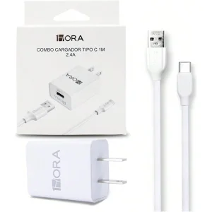 Cubo de Carga + Cable USB Tipo A a Tipo C, 5VDC 2.4A, 12W, Color Negro, GAR142