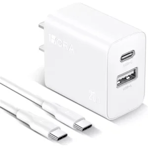 Cubo de Carga de 20W USB Tipo C y USB A + Cable Tipo de 1 Metro, Color Blanco, GAR162