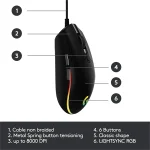 Mouse Gamer Logitech G203 Lightsync de 8000DPI, Color Negro - Image 4