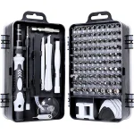 Juego de Destornilladores Multifuncionales con Puntas Magnéticas Intercambiables y Mini Copas 115 en 1 con Estuche Negro