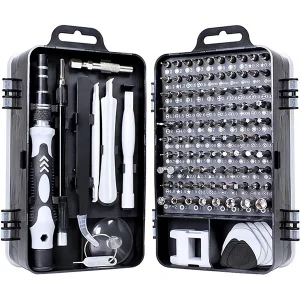Juego de Destornilladores Multifuncionales con Puntas Magnéticas Intercambiables y Mini Copas 115 en 1 con Estuche Negro