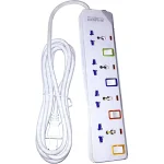 Regleta de 6 Contactos Universales, 15A 2500W, Color Blanco, Cable de 3 Metros, PEE041