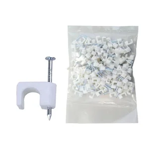 Bolsa de 100 Grapas Planas para Cable Tipo Drop Plano, 4mm, Color Blanco, SW-CC04S